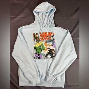 Marvel Comics Light Blue Hoodie Size Sm – Retro Hulk Thor Black Widow Pullover